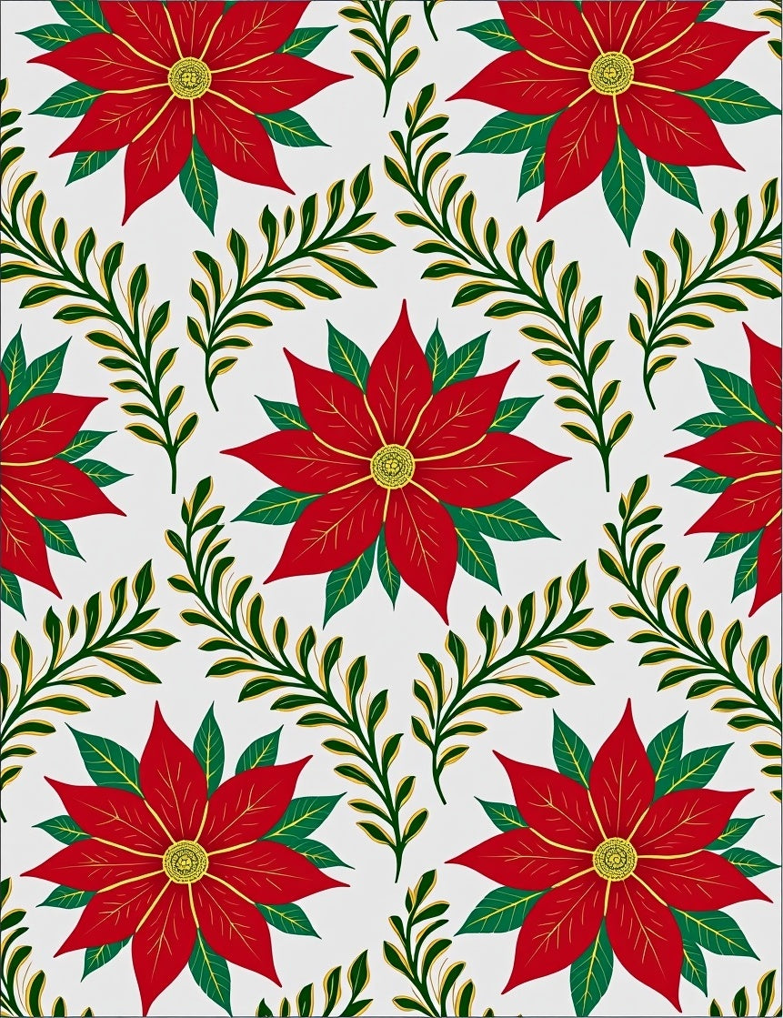 Red Poinsettia Floral Branches Arrangement Rug