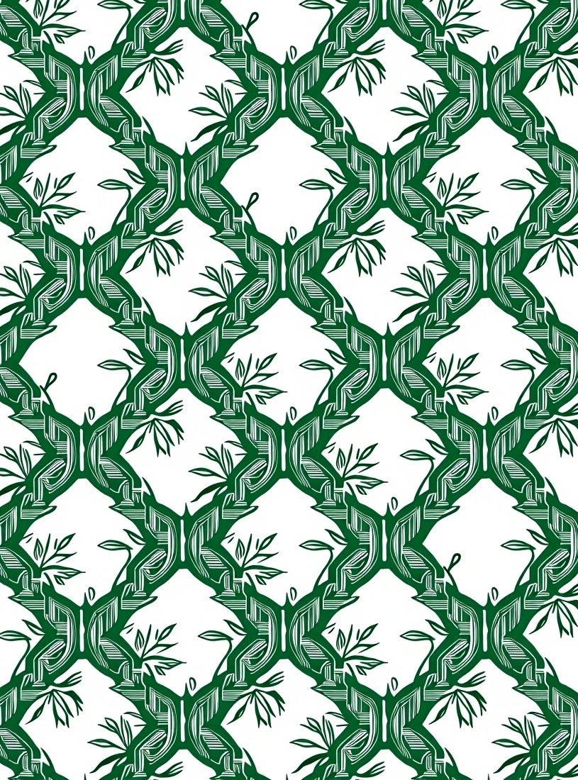 Emerald Green Lattice Butterfly Botanical Rug