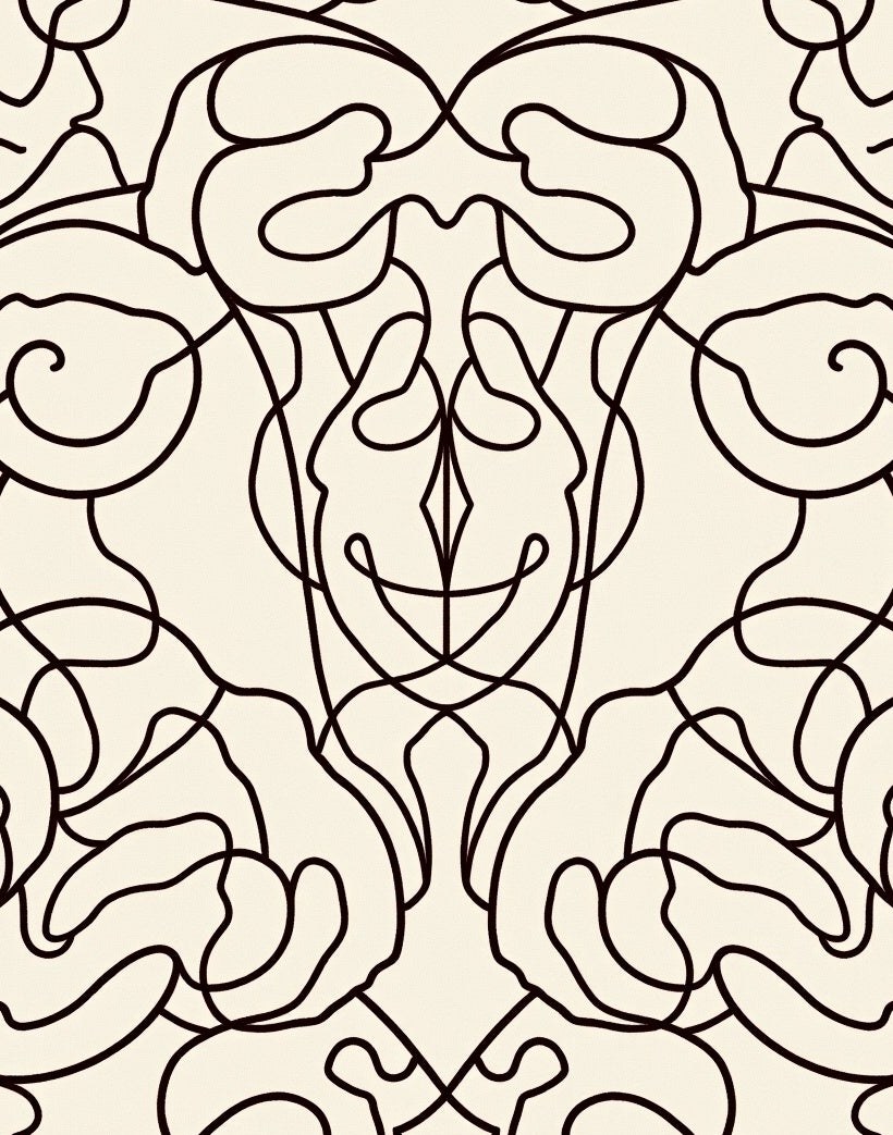 Cream Black Swirling Scroll Abstract Rug