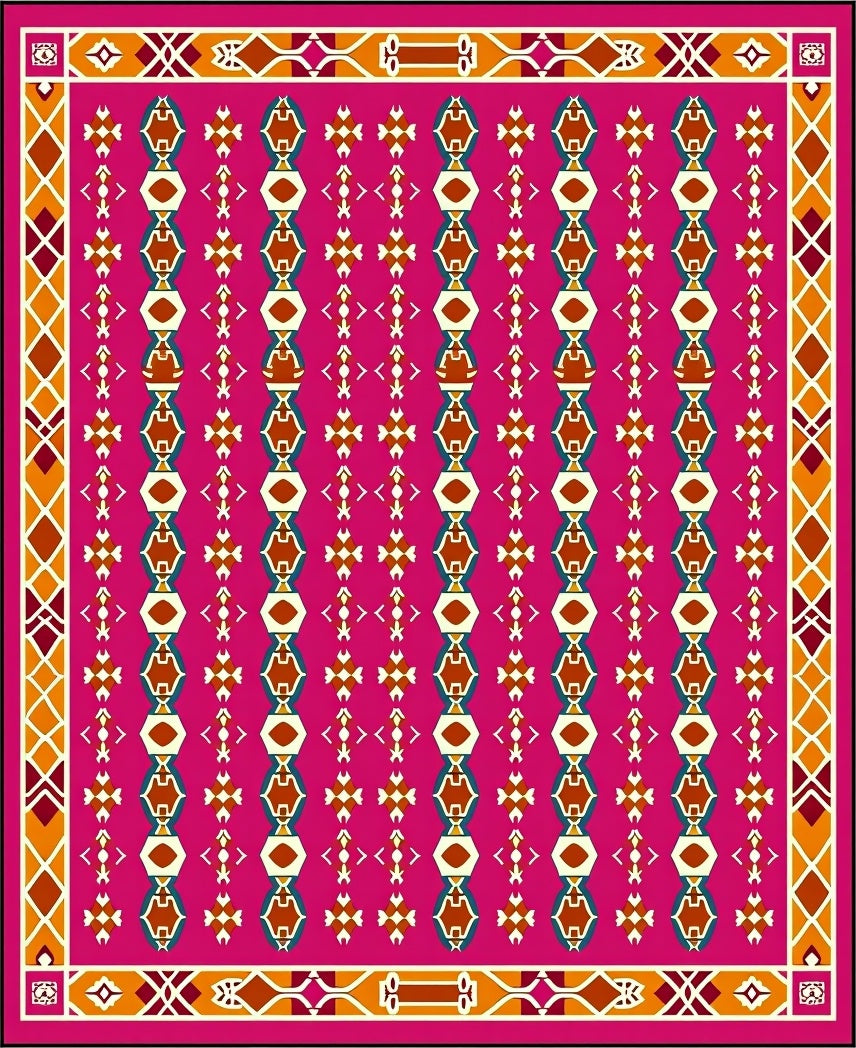 Vibrant Pink Geometric Tribal Arrangement Rug
