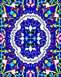 Intricate Blue Yellow Red Symmetry Rug
