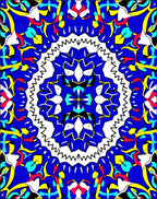 Intricate Blue Yellow Red Symmetry Rug