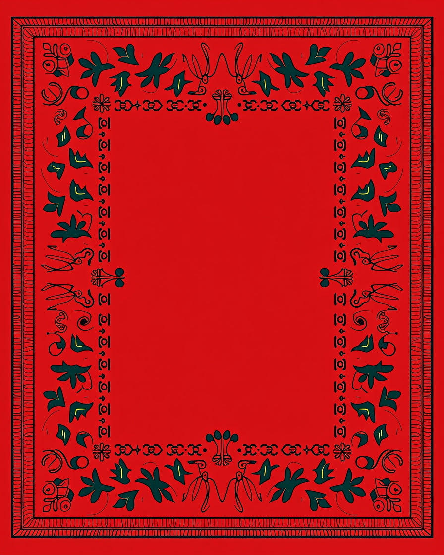 Crimson Abstract Leaf Border Rug