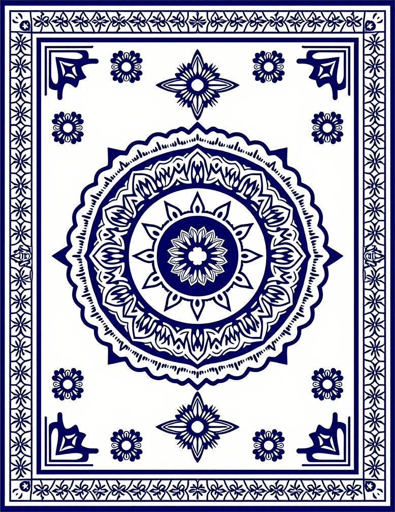 Classic Blue White Medallion Floral Rug