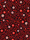 Crimson Floral Scroll Black Rug