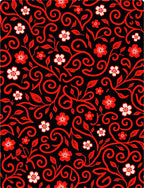 Crimson Floral Scroll Black Rug