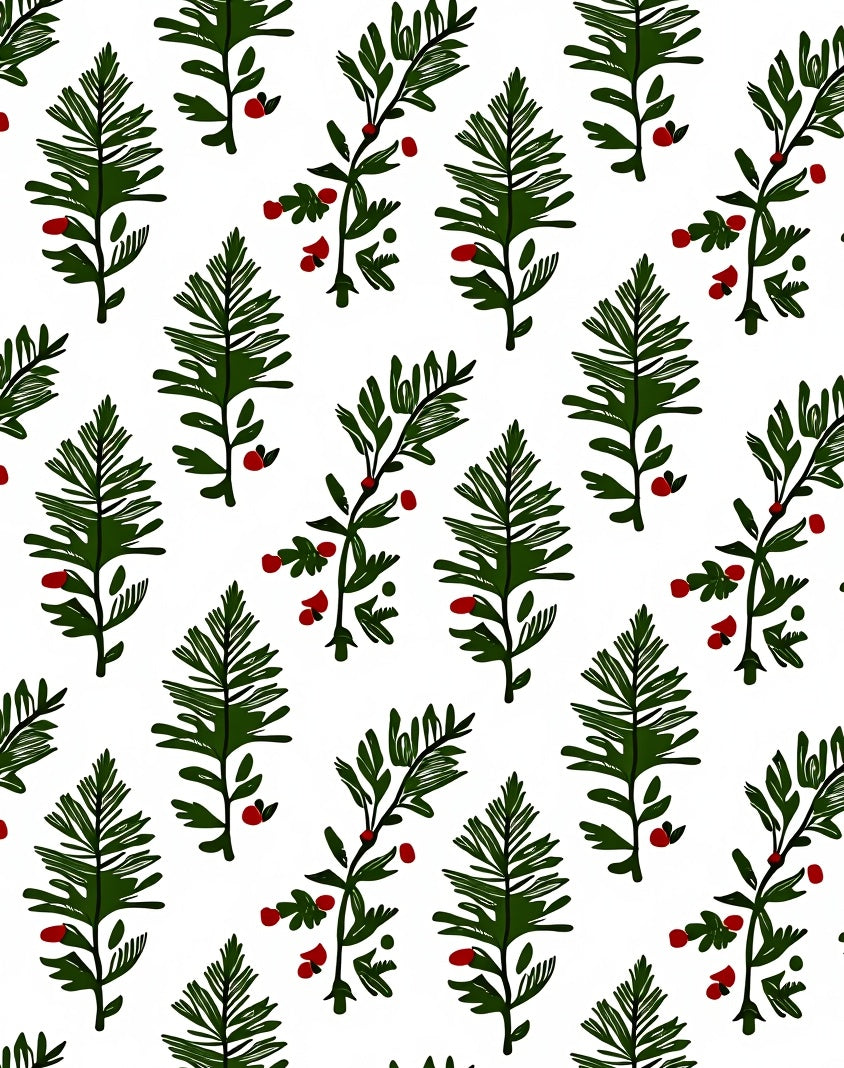 Green Sprig Red Berry Garland Rug
