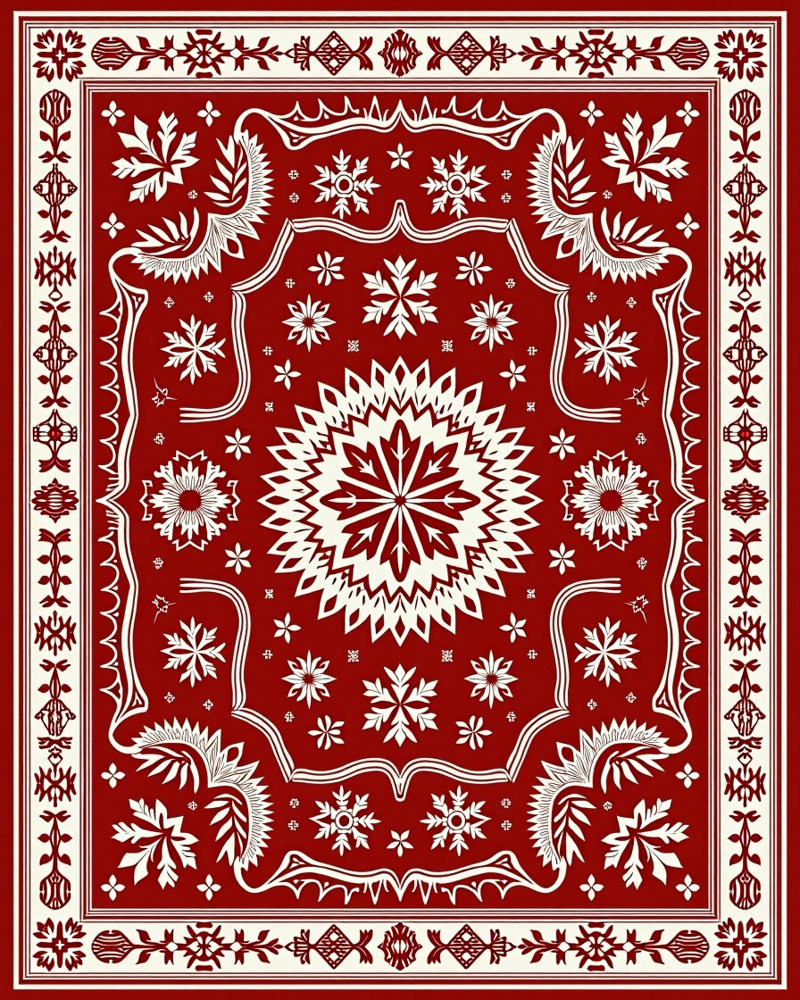 Crimson Snowflake Radiating Medallion Rug