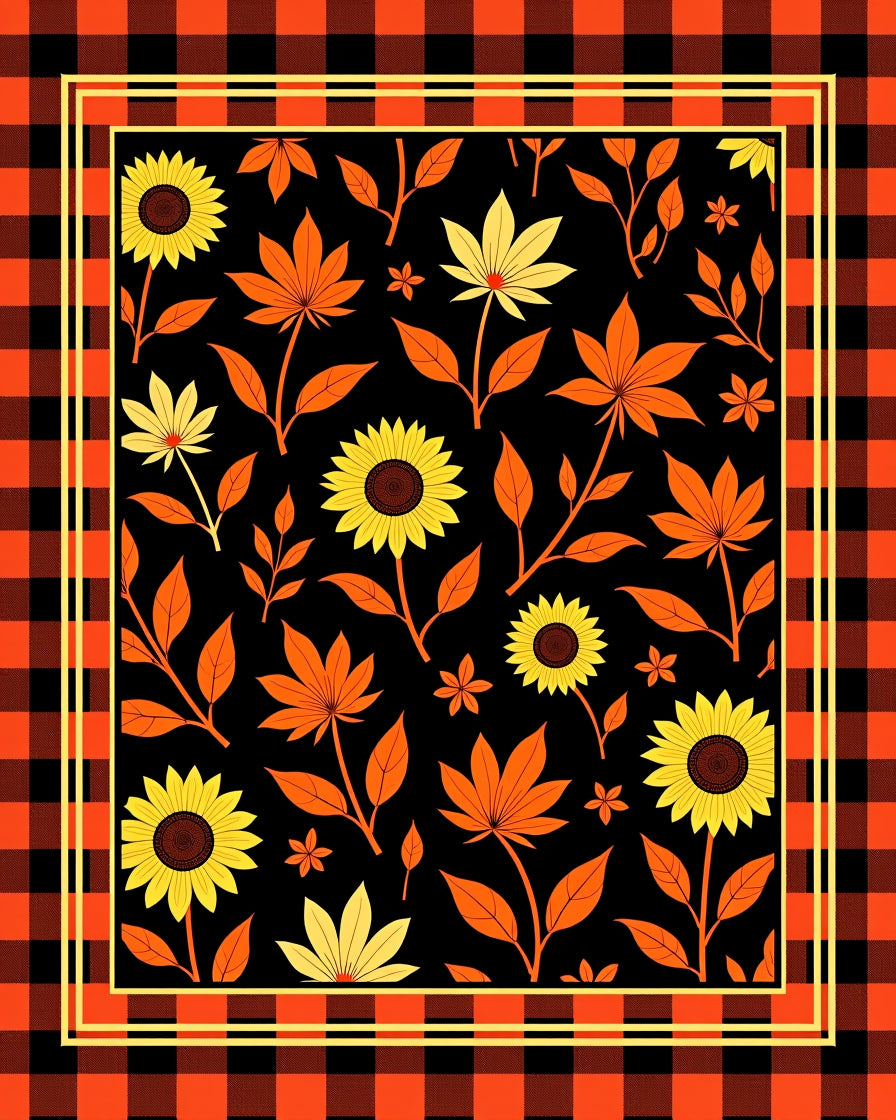 Orange and Yellow Sunflower Foliage Plaid Rug