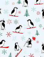 Whimsical Penguin Skiing Snow Snowflake Theme Rug