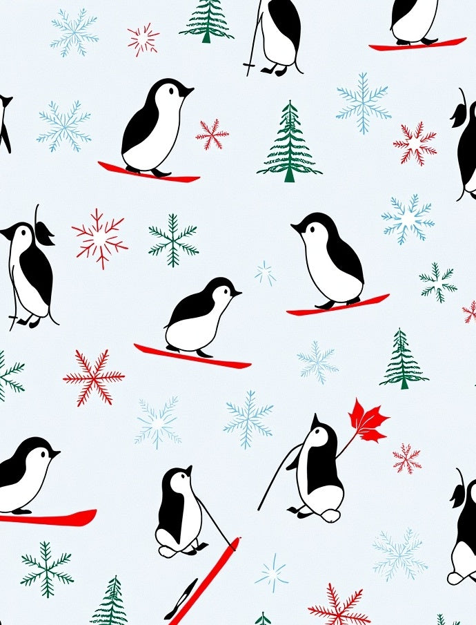 Whimsical Penguin Skiing Snow Snowflake Theme Rug