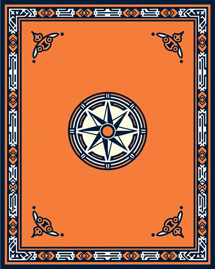 Orange Compass Rose Border Rug