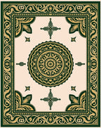 Emerald Gold Ornate Medallion Square Rug