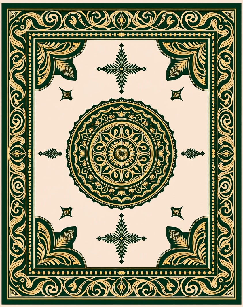 Emerald Gold Ornate Medallion Square Rug