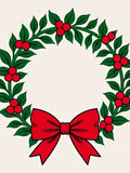 Green Holly Red Berry Bow Wreath Rug