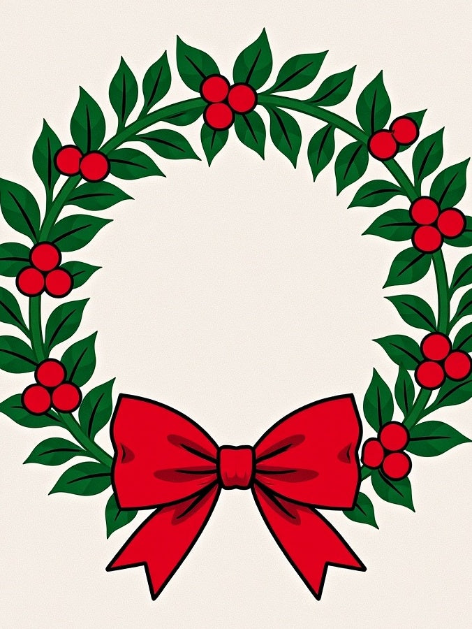 Green Holly Red Berry Bow Wreath Rug