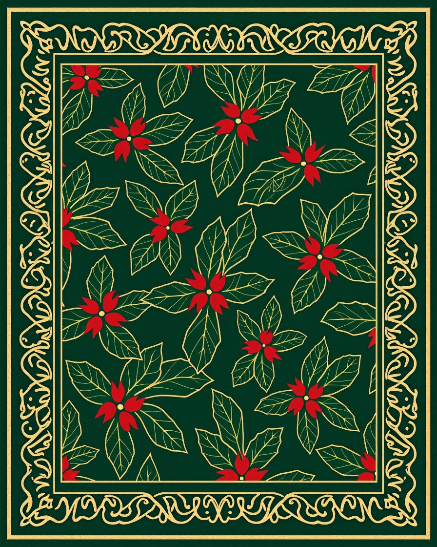 Emerald Green Poinsettia Holiday Rug
