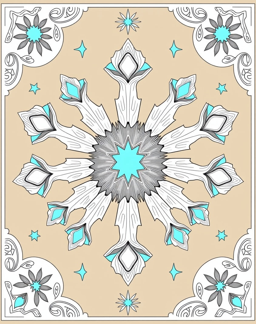 Icy Blue Geometric Snowflake Medallion Rug