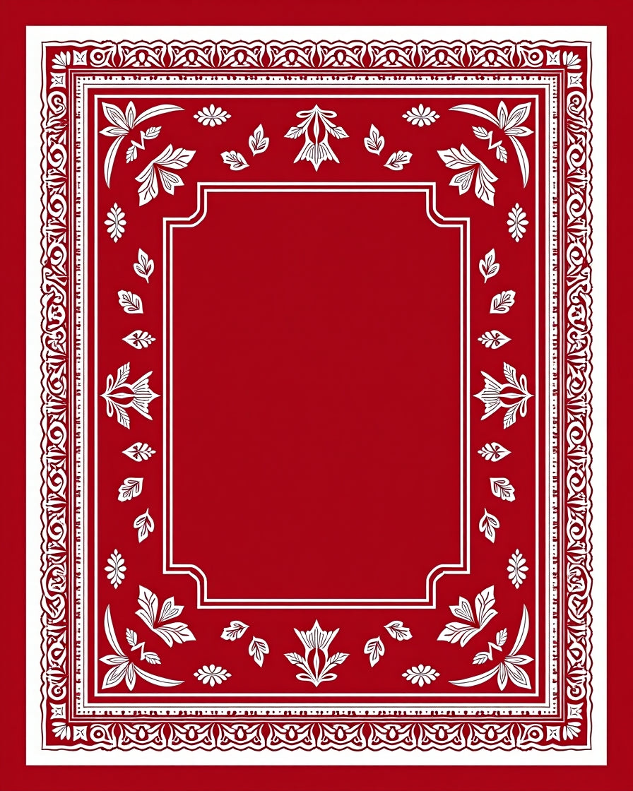 Crimson White Floral Border Square Rug