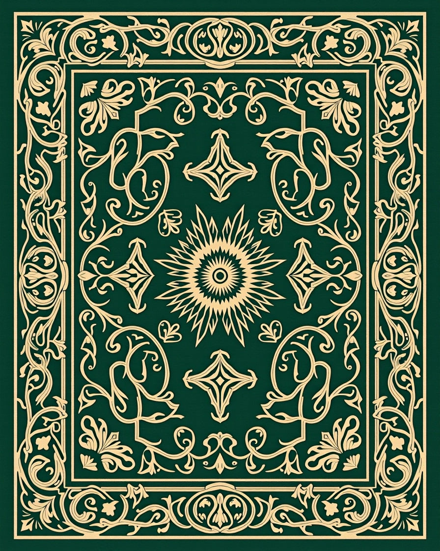 Emerald Green Ornate Sun Medallion Rug