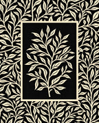 Black and Cream Botanical Scroll Rug