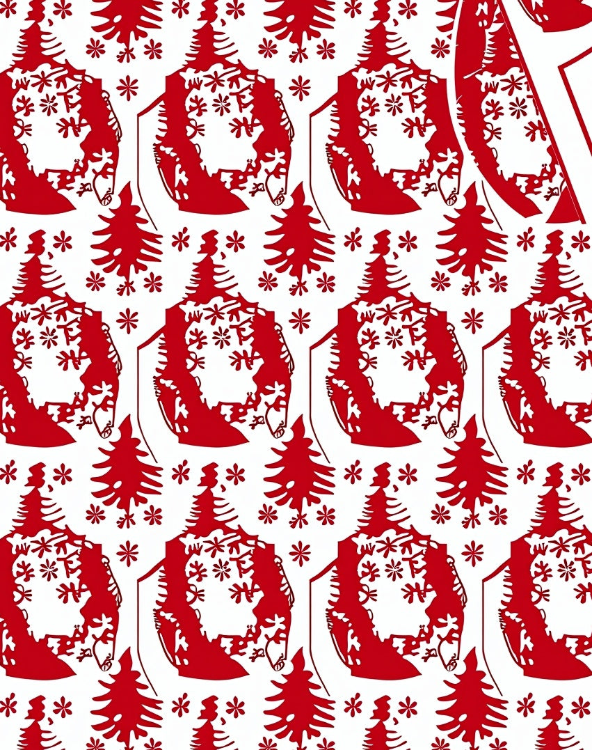 Red Christmas Tree Snow Cluster Rug
