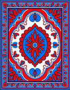 Vibrant Red Blue Floral Medallion Rug