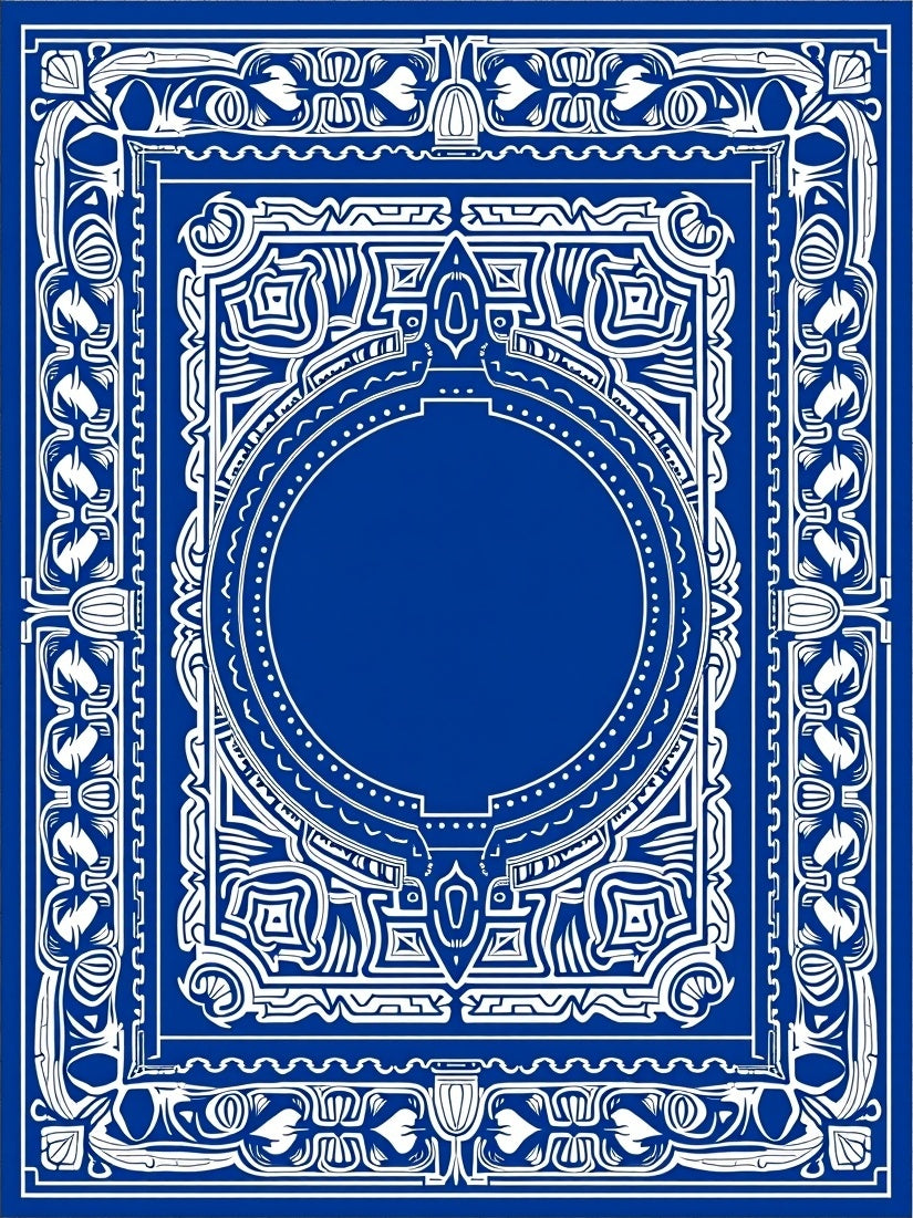 Royal Blue White Ornate Floral Medallion Rug
