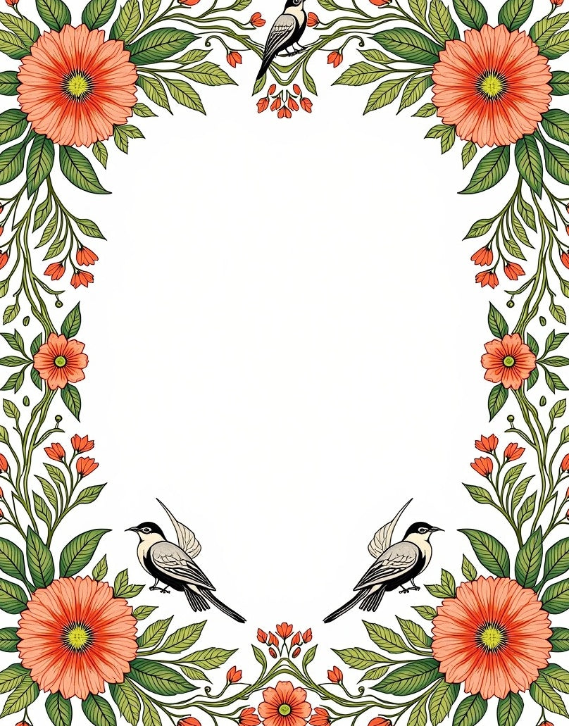 Coral Floral Nature Birds Border Rug