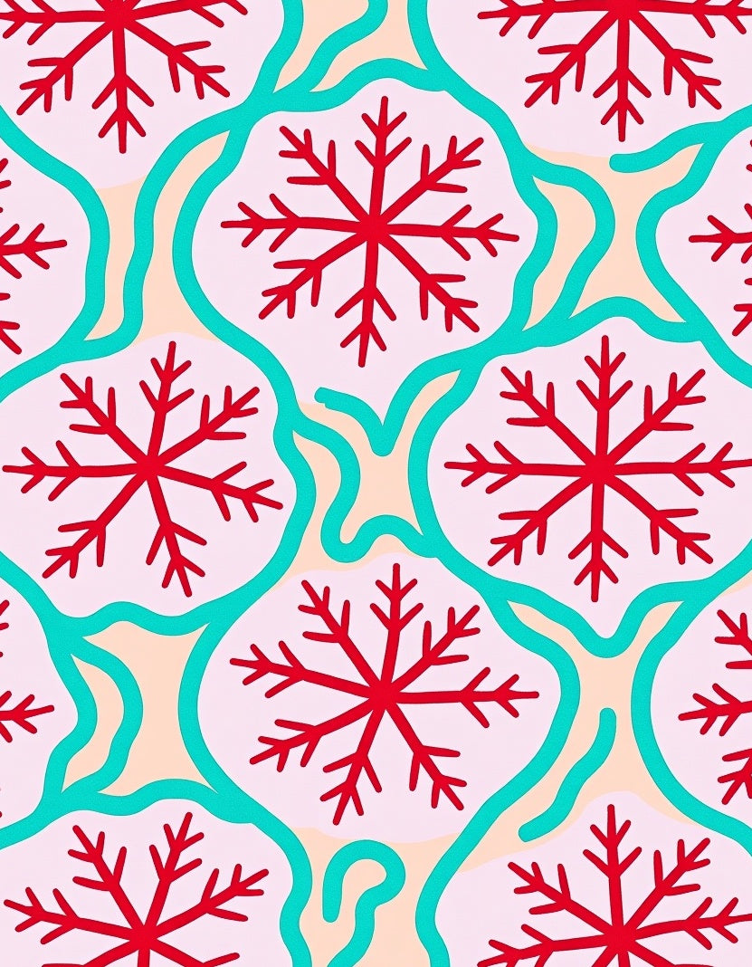 Red Snowflake Teal Arabesque Cream Rug