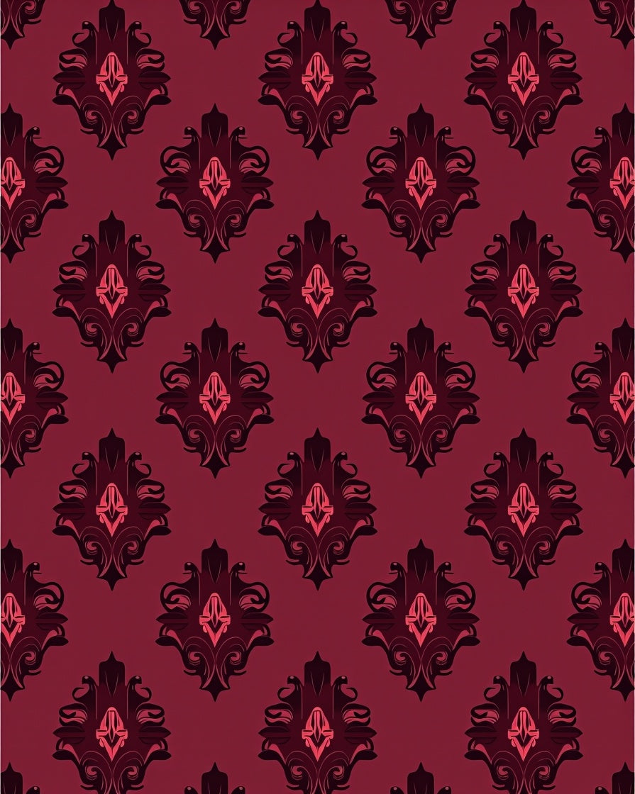 Crimson Damask Medallion Repetitive Design Rug