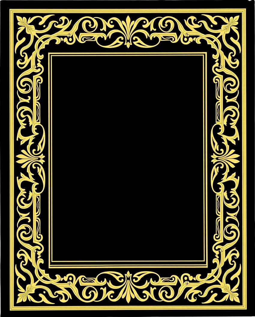 Elegant Gold Scroll Border Black Rug