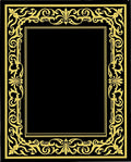 Elegant Gold Scroll Border Black Rug