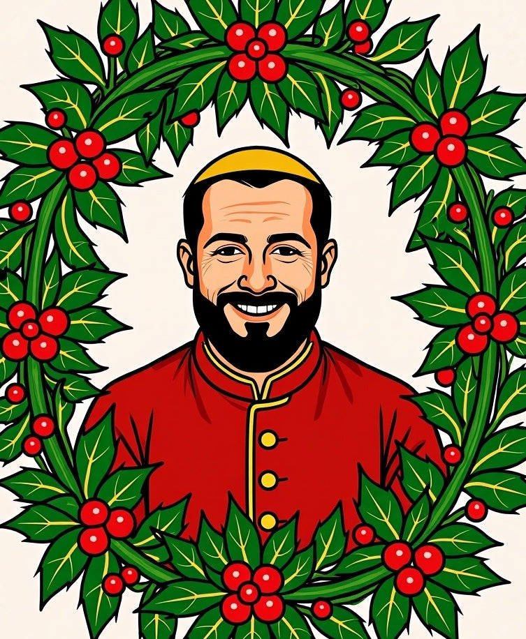 Holiday Festivity Holly Wreath Portrait Rug