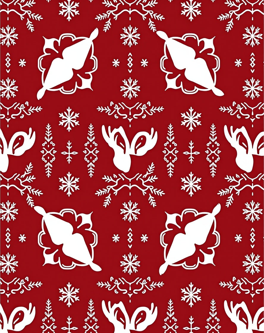 Crimson White Snowflake Reindeer Medallion Rug