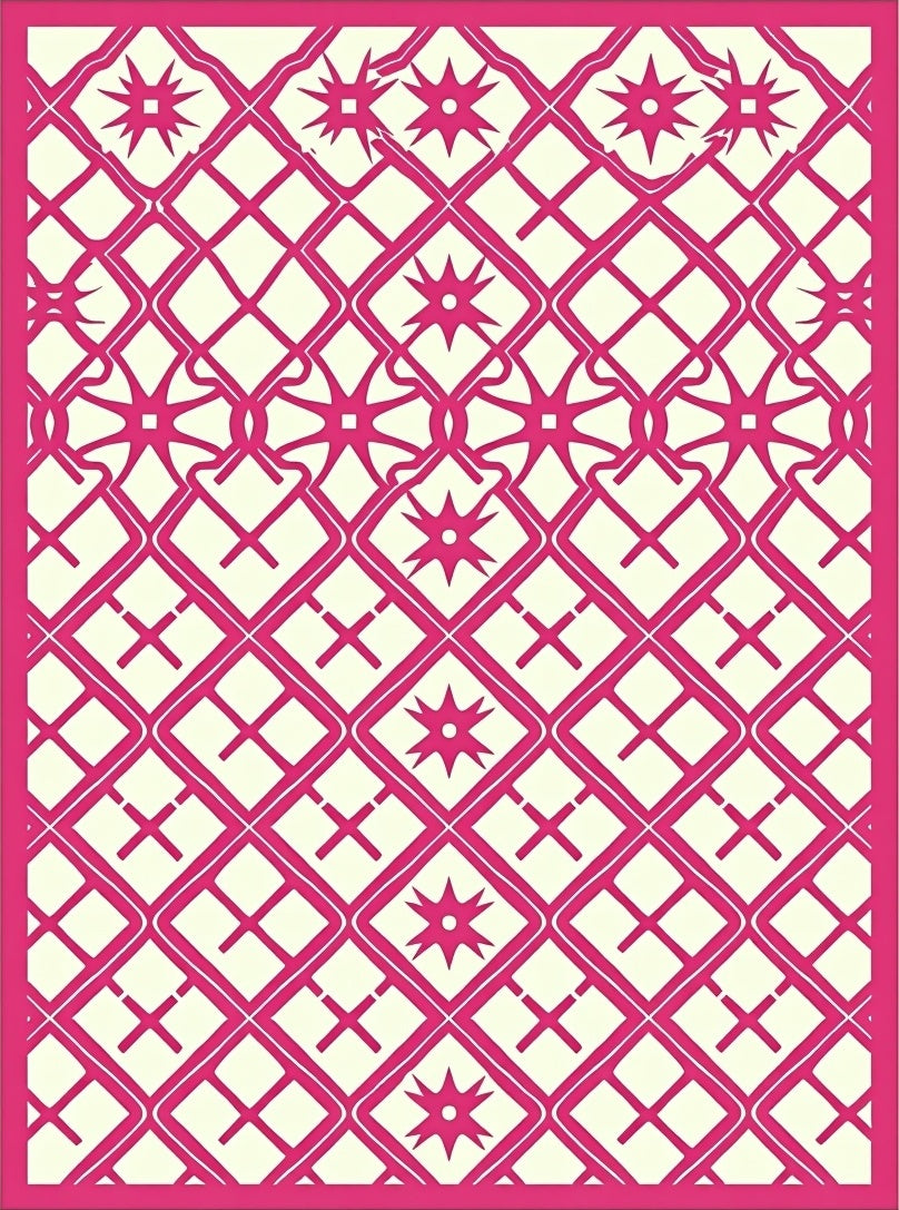 Bright Pink Cream Lattice Star Rug