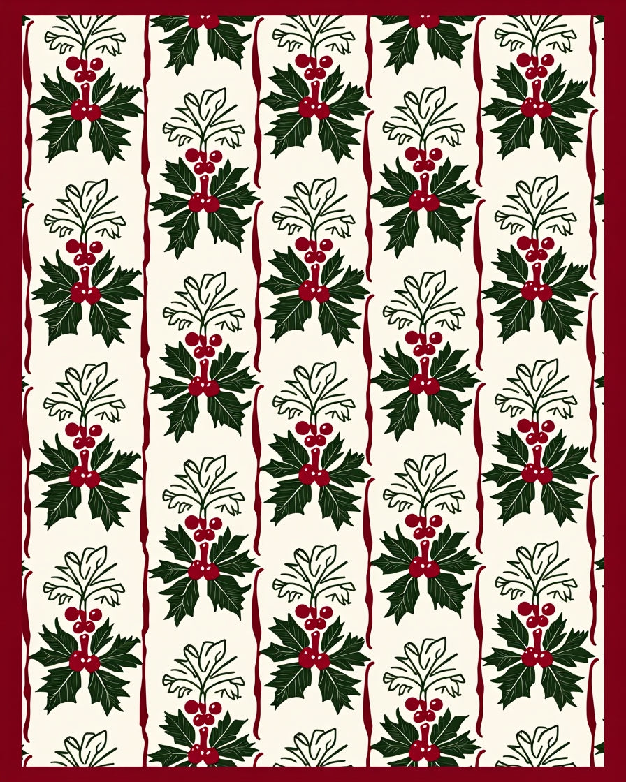 Vintage Holly Berry Garland Repeat Rug