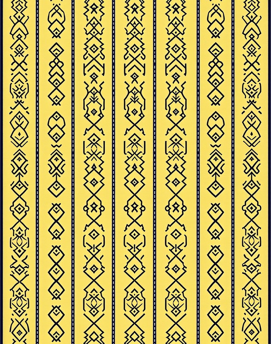 Yellow Black Tribal Stripe Collection Rug