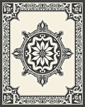 Ornate Black Cream Medallion Border Rug