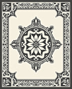 Ornate Black Cream Medallion Border Rug