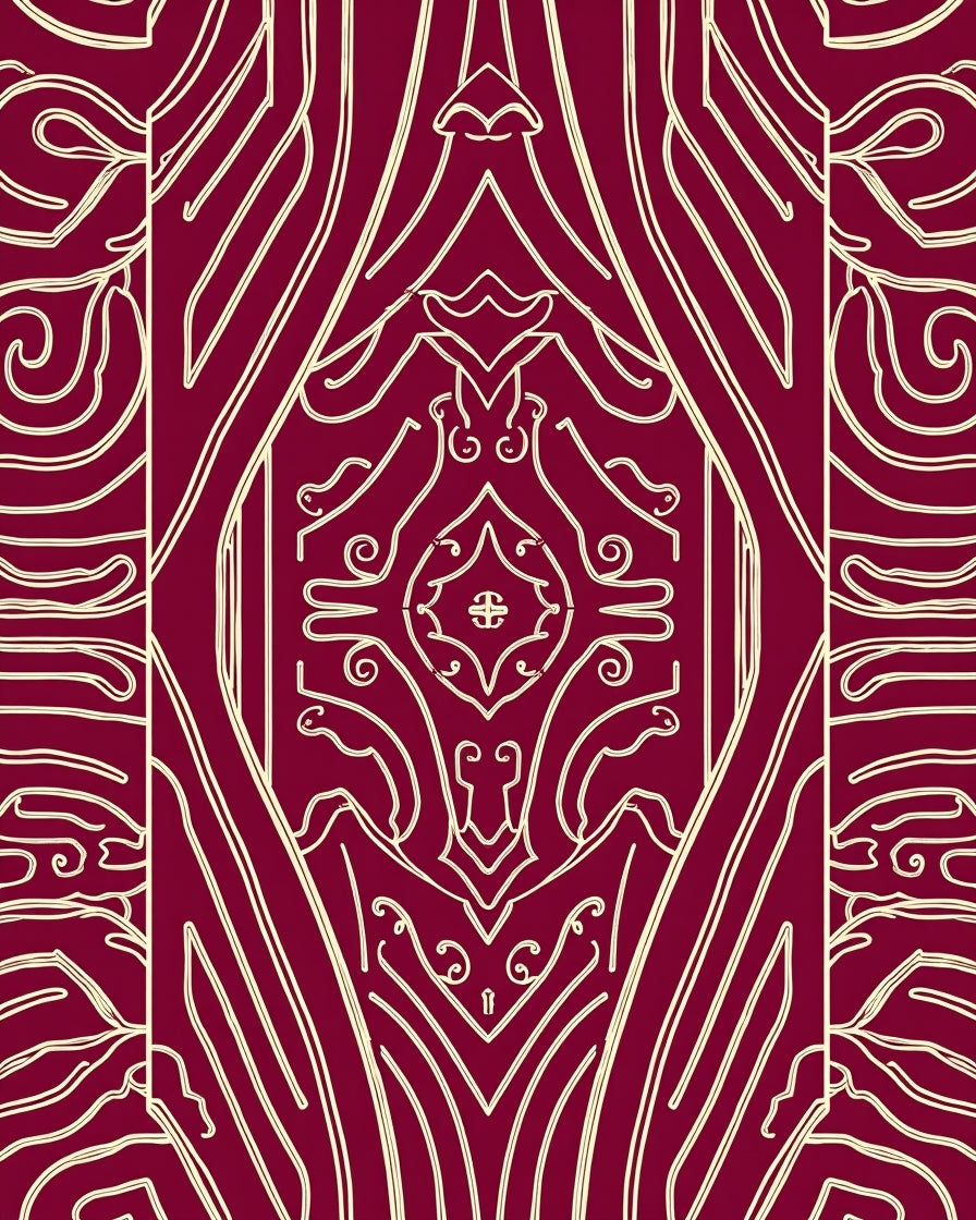 Crimson Ivory Scrollwork Diamond Rug