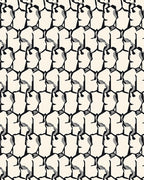Cream Black Abstract Head Tiling Rug