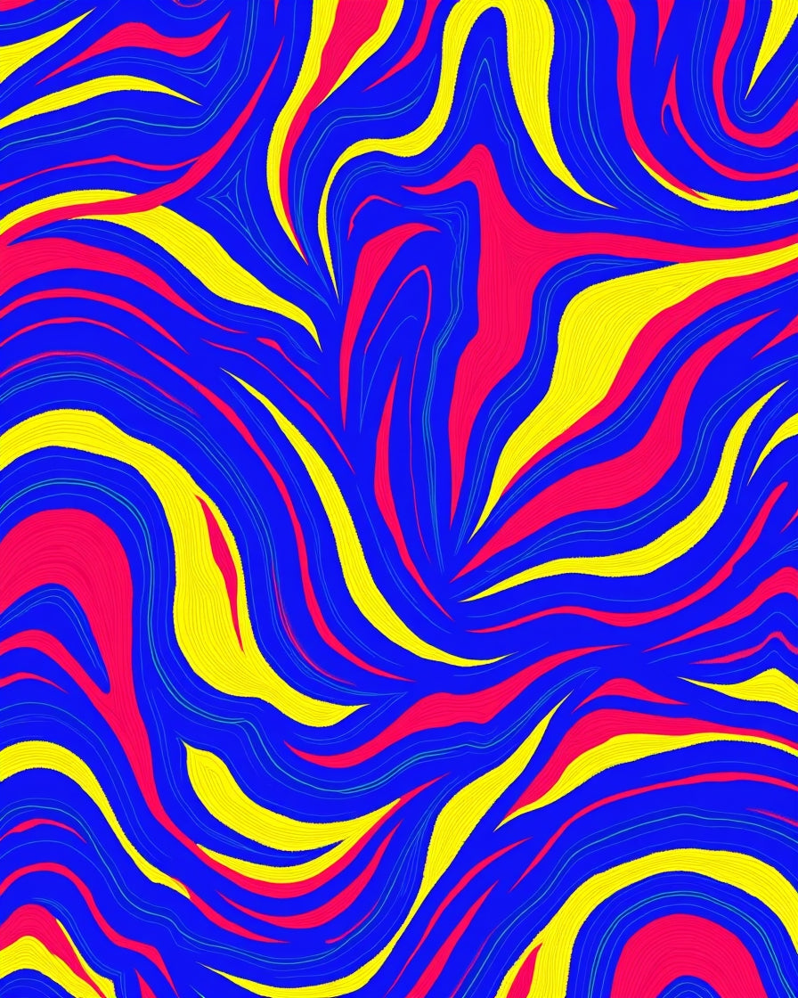 Vibrant Blue Crimson Yellow Waves Rug