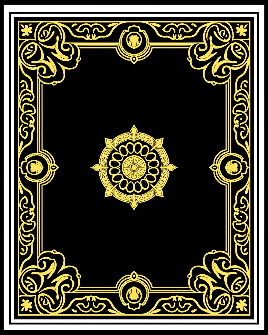 Golden Ornate Circle Border Rug