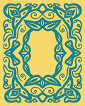 Teal Yellow Ornamental Swirl Frame Rug