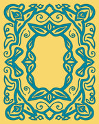 Teal Yellow Ornamental Swirl Frame Rug