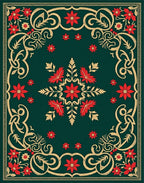 Emerald Red Floral Swirl Medallion Rug