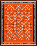 Vibrant Orange Lattice Floral Accents Rug