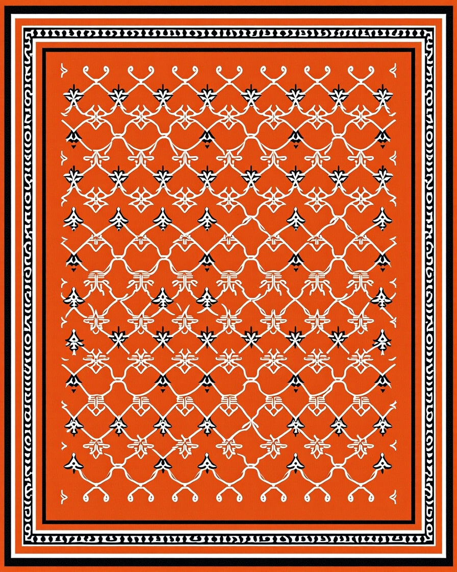 Vibrant Orange Lattice Floral Accents Rug