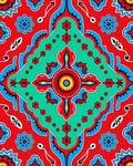 Vibrant Red Turquoise Floral Mandala Rug
